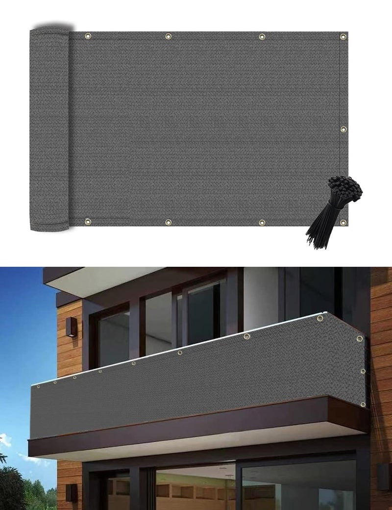 POYEE 3'  10' Dark Gray Balcony Privacy Screen Fence Cover UV Protection Weather Resistant Waterproof Shade Cloth for Outdoor Patio Apartment Backyard Porch Deck Railing with Zip Ties - Image 1